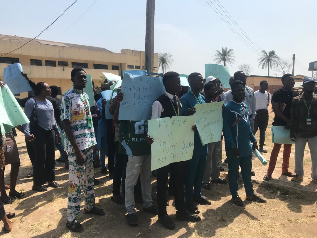 Unfounded allegations: FUOYE students protest, seek disciplinary action against SSANU leaders